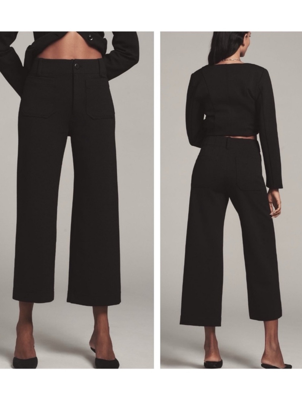 Anthropologie Maeve Colette Ponte Cropped Wide-Leg Women's Pants in Black